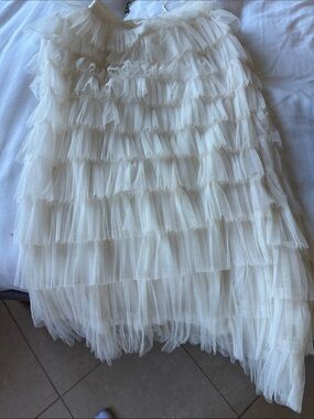 Layered Tulle Ruffle Skirt in Cream